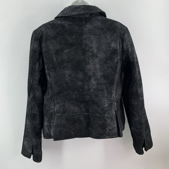 Vintage Suede Blazer Jacket Women Large Black Metallic Wash Peplum Edgy‎ Moto - Picture 5 of 10